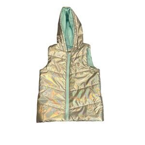 Disney Frozen Vest Girls 10/12 Silver Shimmer Hood Zip Up Puffer Vest Elsa